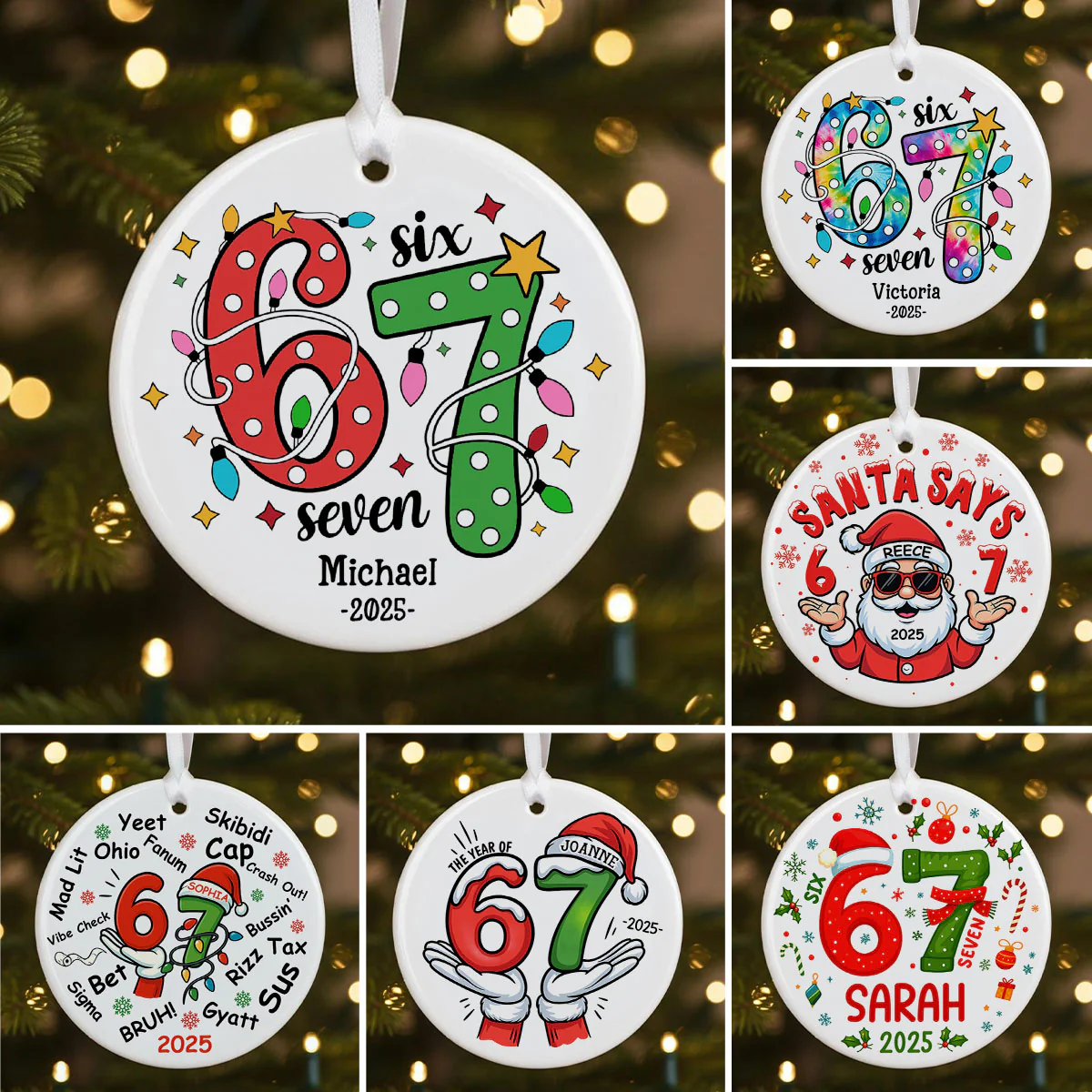 Custom Six Seven 67 Gen Z Funny Slang Teen Keepsake - Personalized Ceramic Ornament - Christmas Gift for Daughter, Son, Grandkids - Image 6