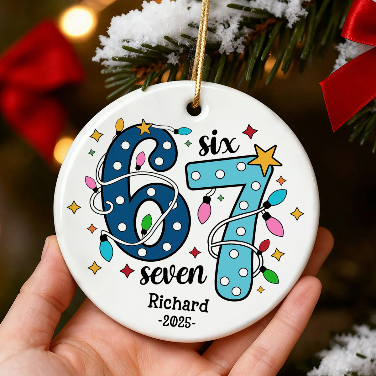 Custom Six Seven 67 Gen Z Funny Slang Teen Keepsake - Personalized Ceramic Ornament - Christmas Gift for Daughter, Son, Grandkids - Image 7