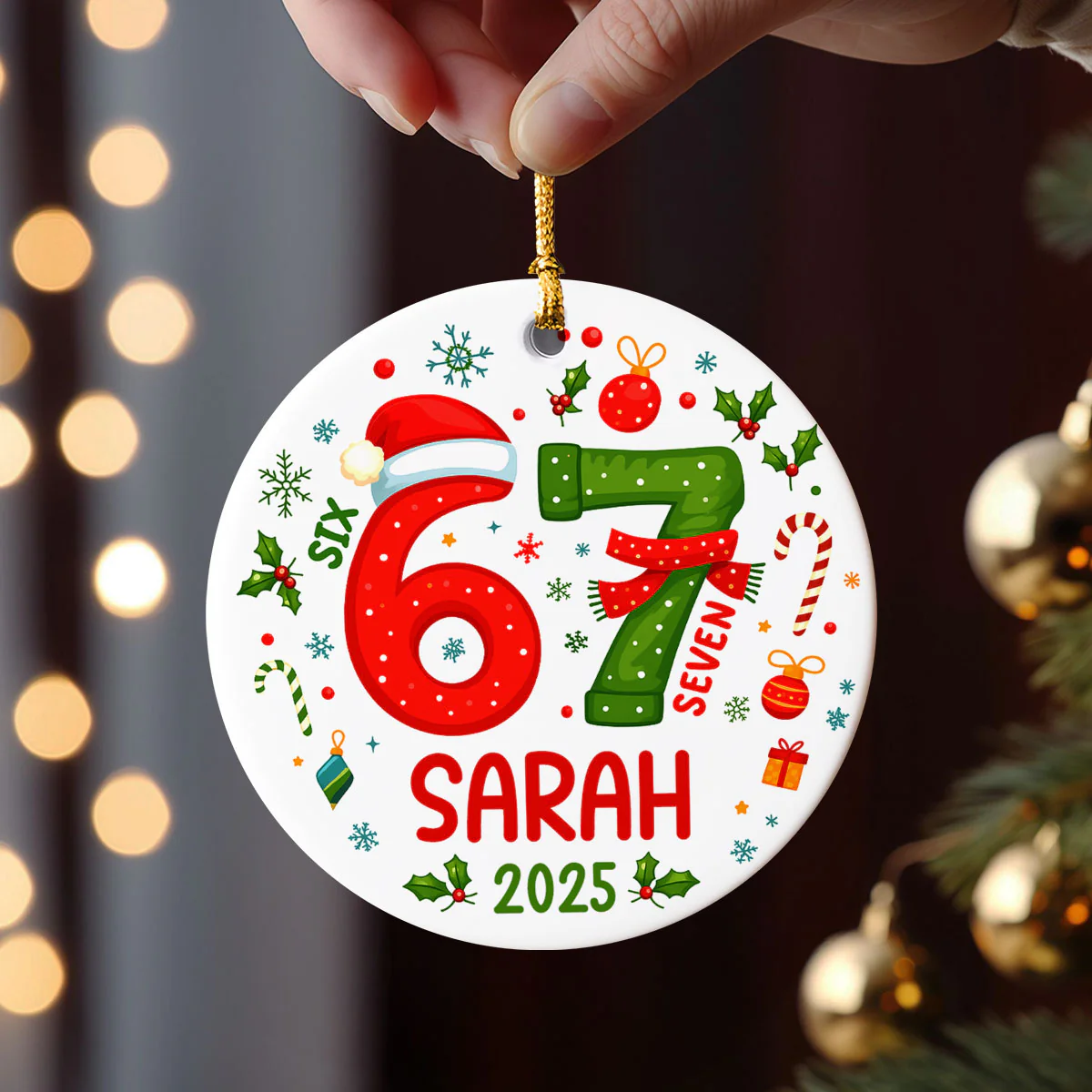 Custom Six Seven 67 Gen Z Funny Slang Teen Keepsake - Personalized Ceramic Ornament - Christmas Gift for Daughter, Son, Grandkids - Image 8