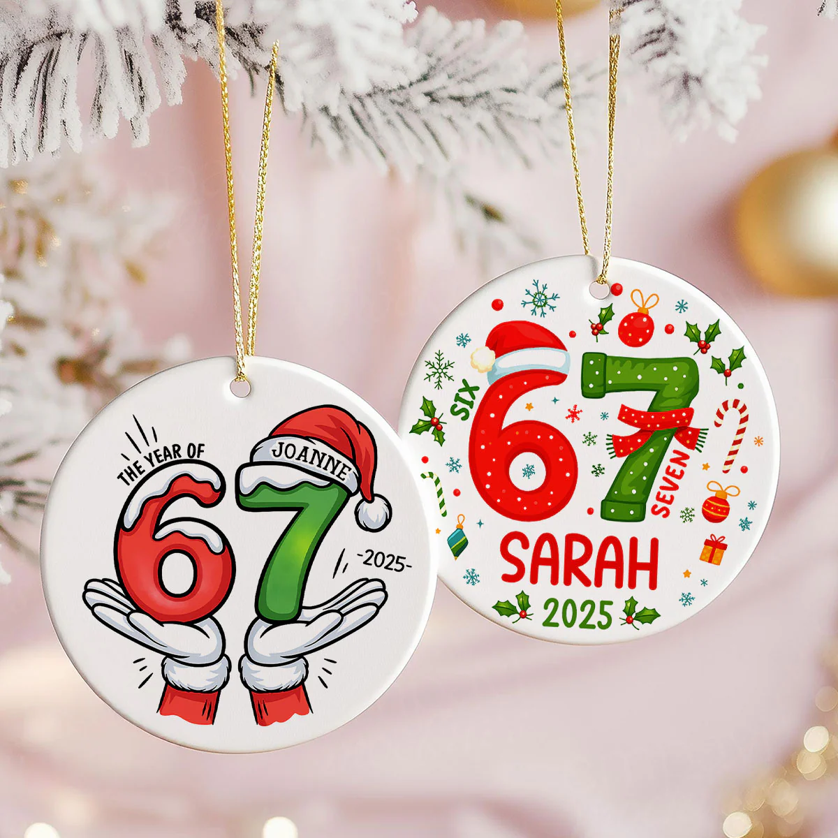 Custom Six Seven 67 Gen Z Funny Slang Teen Keepsake - Personalized Ceramic Ornament - Christmas Gift for Daughter, Son, Grandkids - Image 9
