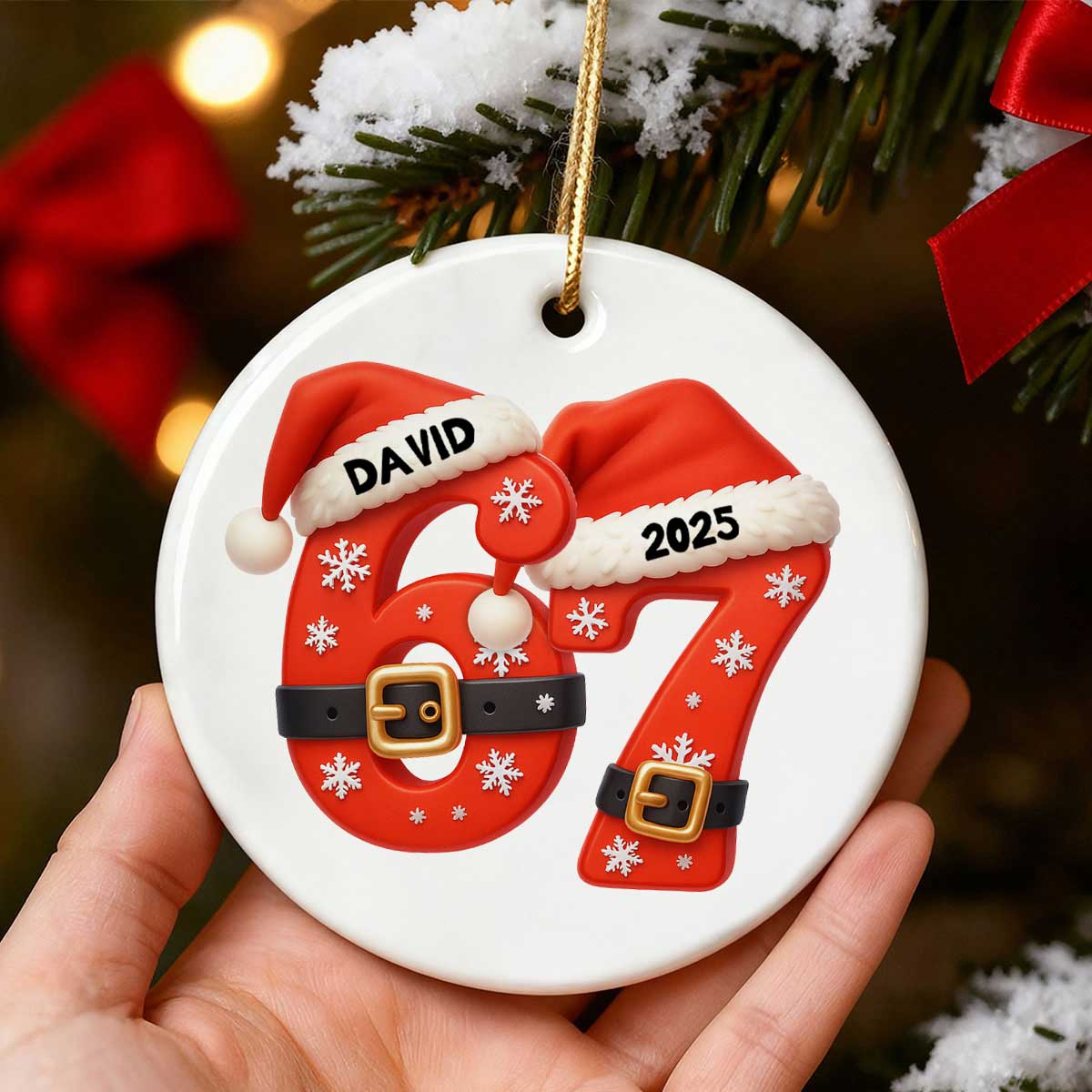 Custom Six Seven - Personalized Ceramic Ornament - Teen Slang Funny Tree Decor, Funny Teen Grandkid Gift - Image 4