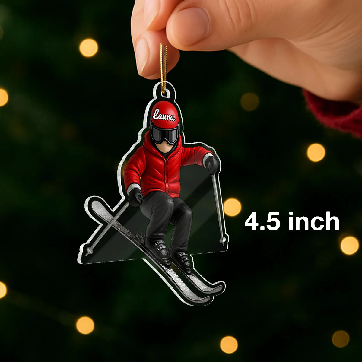 Custom Skiing in Winter - Personalized Acrylic Ornament - Christmas Gift For Skiing Lovers, Gift For Skier, Winter Ski Decor - Image 2