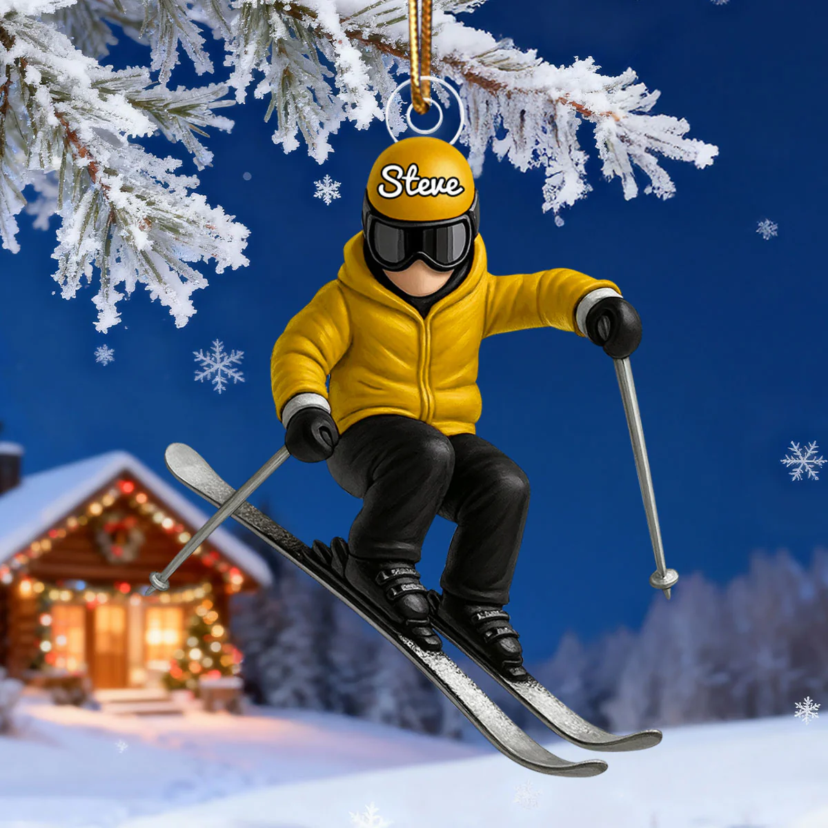 Custom Skiing in Winter - Personalized Acrylic Ornament - Christmas Gift For Skiing Lovers, Gift For Skier, Winter Ski Decor - Image 4