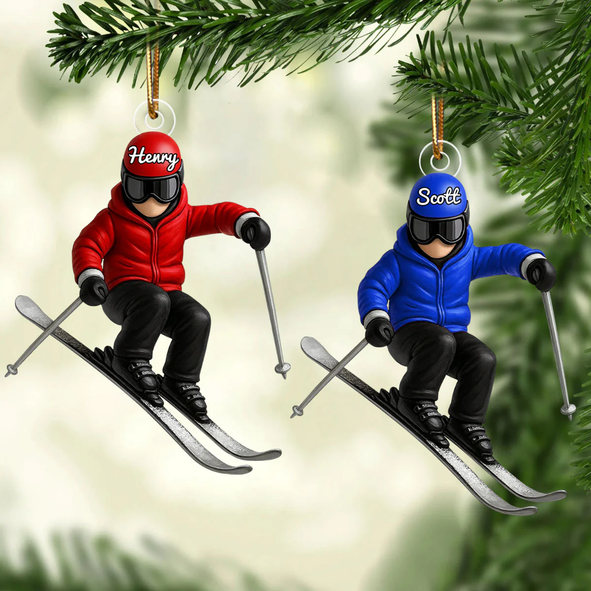 Custom Skiing in Winter - Personalized Acrylic Ornament - Christmas Gift For Skiing Lovers, Gift For Skier, Winter Ski Decor - Image 5
