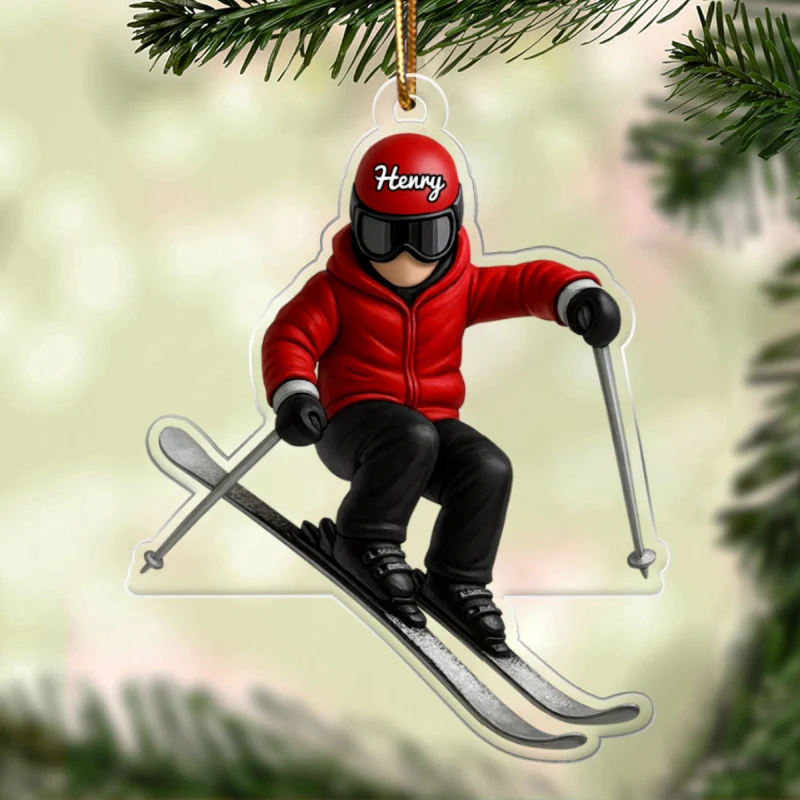 Custom Skiing in Winter - Personalized Acrylic Ornament - Christmas Gift For Skiing Lovers, Gift For Skier, Winter Ski Decor - Image 9