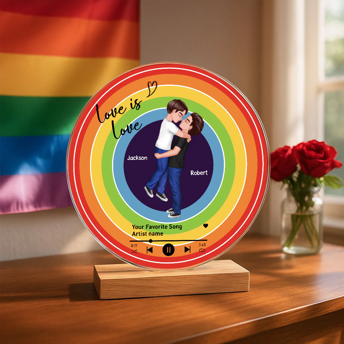 Custom Song LGBTQ Couple Personalzied Acrylic Record, Anniversary gift, Pride Month gift for him, for her - Image 3