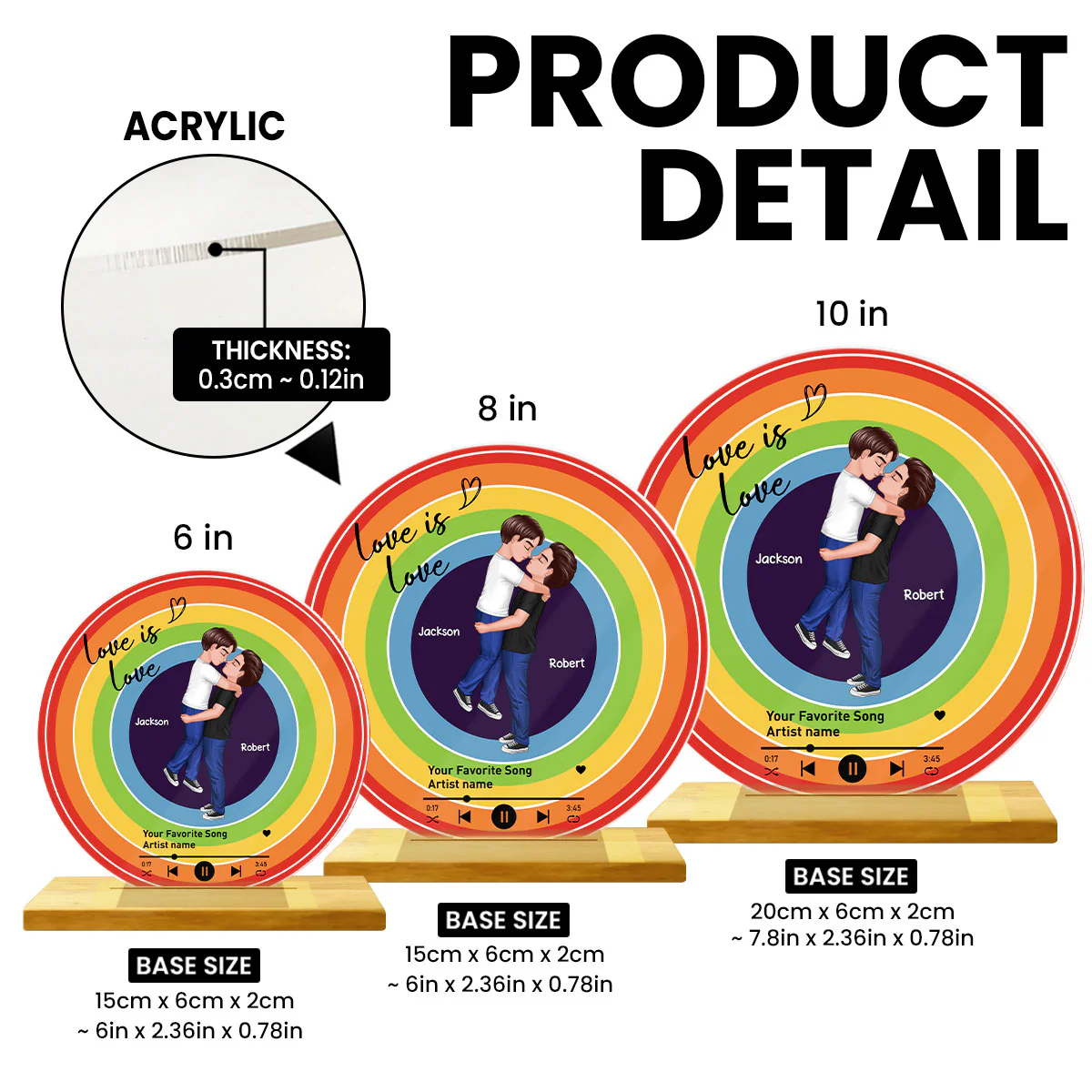 Custom Song LGBTQ Couple Personalzied Acrylic Record, Anniversary gift, Pride Month gift for him, for her - Image 8