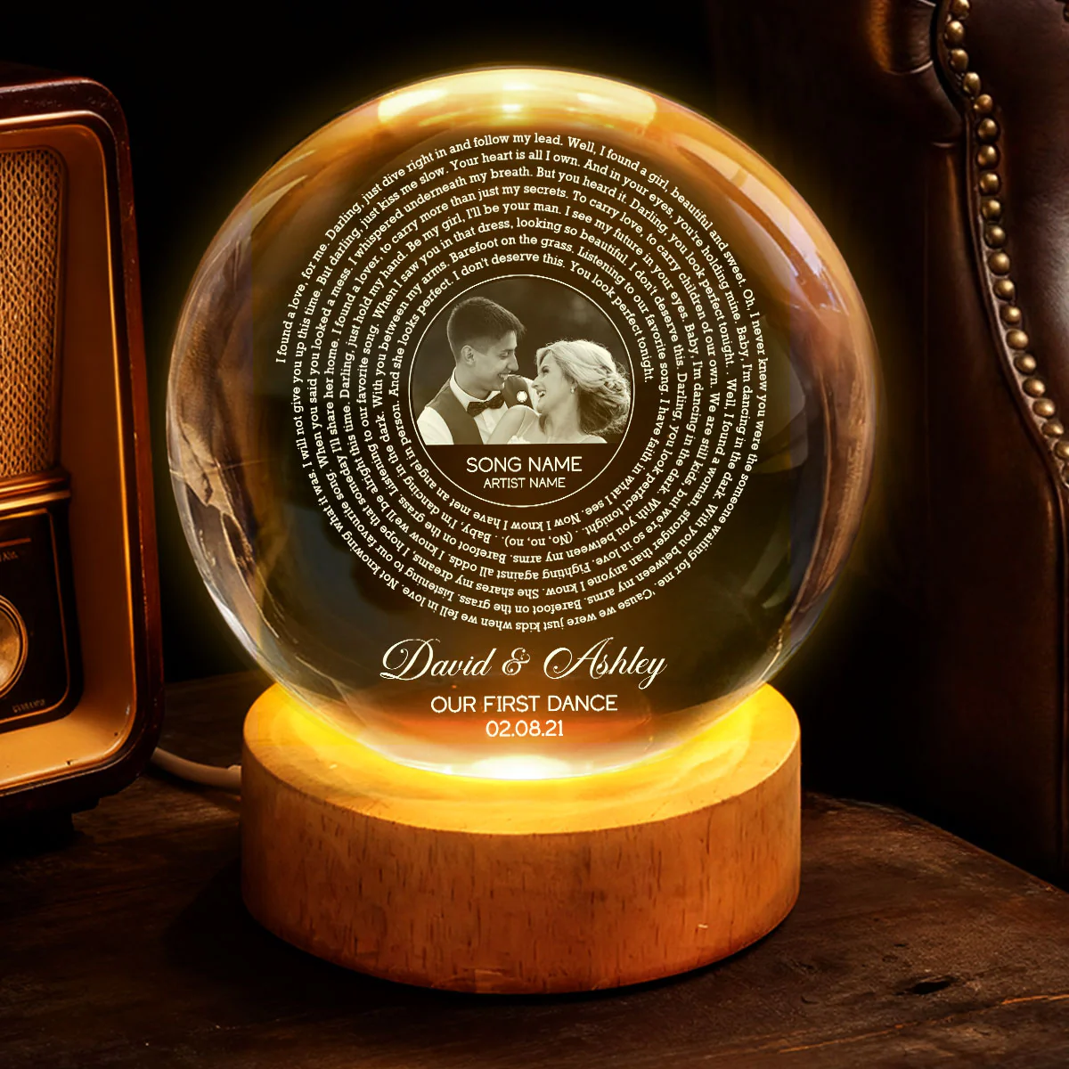 Custom Song Lyrics Our Favorite Song - Personalized Crystal Ball LED Night Light - Sentimental Valentine's Day Gift for her, for him - Image 2