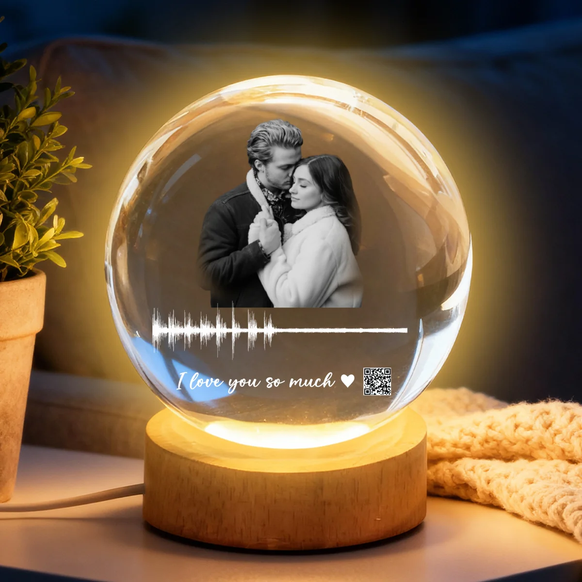 Custom Soundwave Art with QR Code - Personalized Crystal Ball LED Night Light - Heartfelt Anniversary Gift for Her, for Him - Image 10