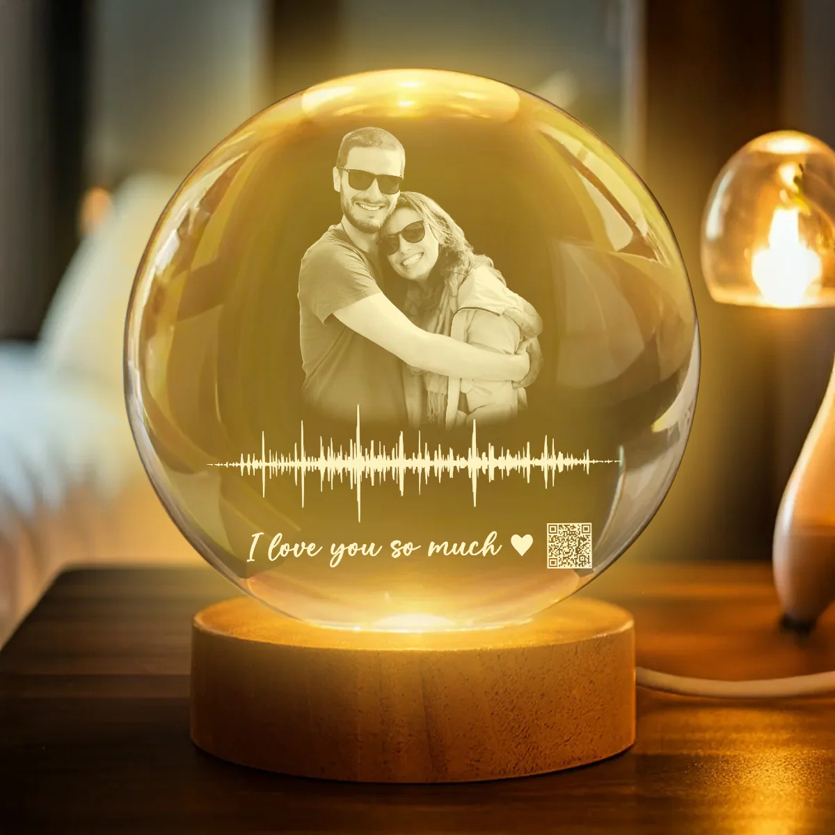Custom Soundwave Art with QR Code - Personalized Crystal Ball LED Night Light - Heartfelt Anniversary Gift for Her, for Him - Image 2
