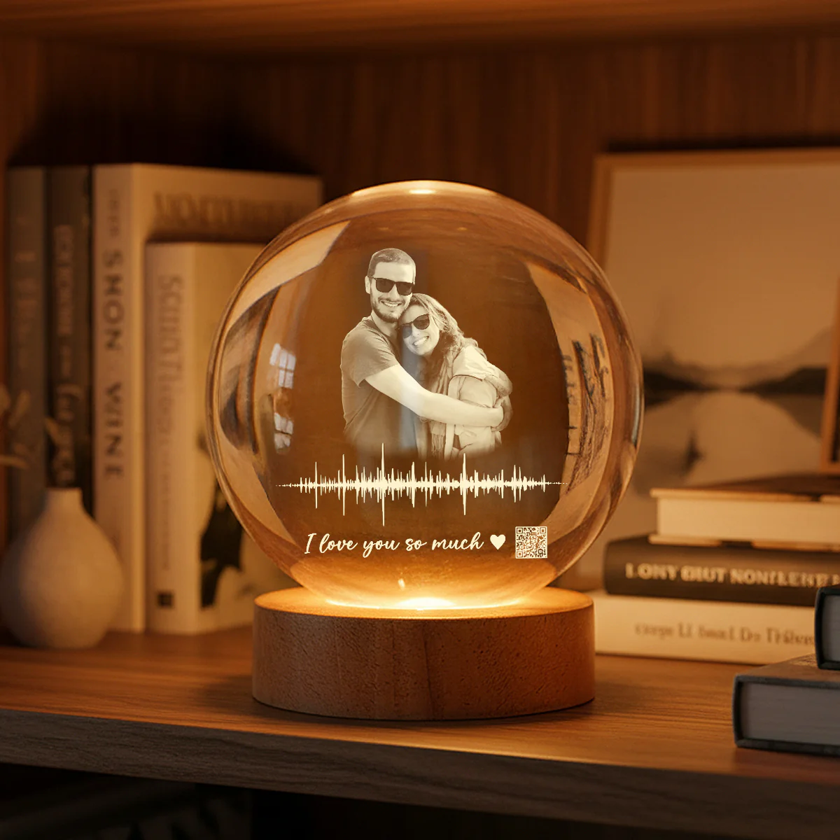 Custom Soundwave Art with QR Code - Personalized Crystal Ball LED Night Light - Heartfelt Anniversary Gift for Her, for Him - Image 5