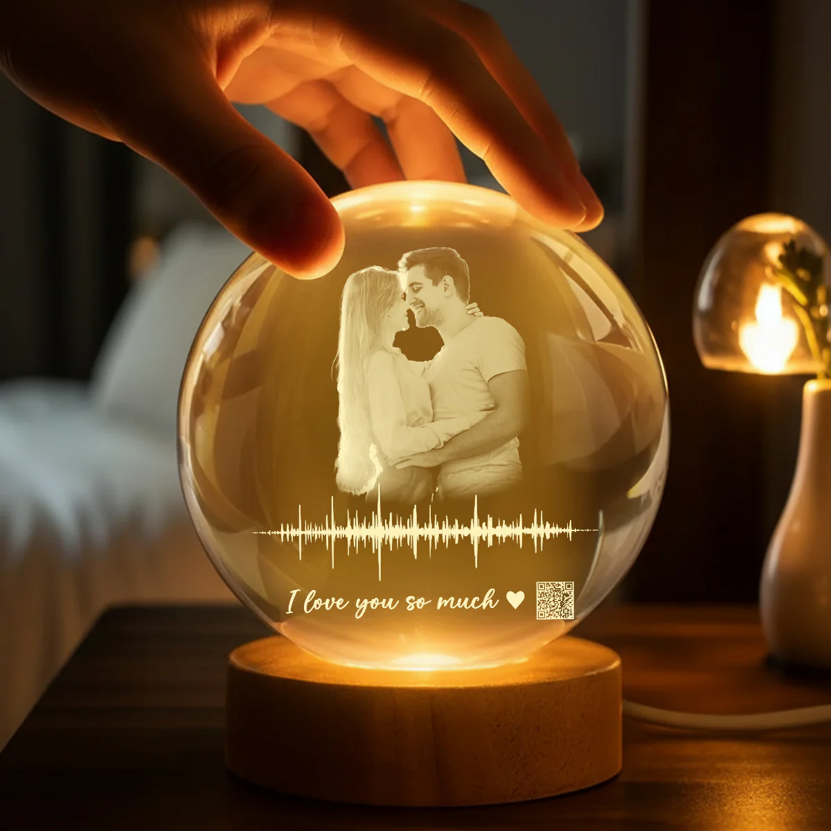 Custom Soundwave Art with QR Code - Personalized Crystal Ball LED Night Light - Heartfelt Anniversary Gift for Her, for Him - Image 6