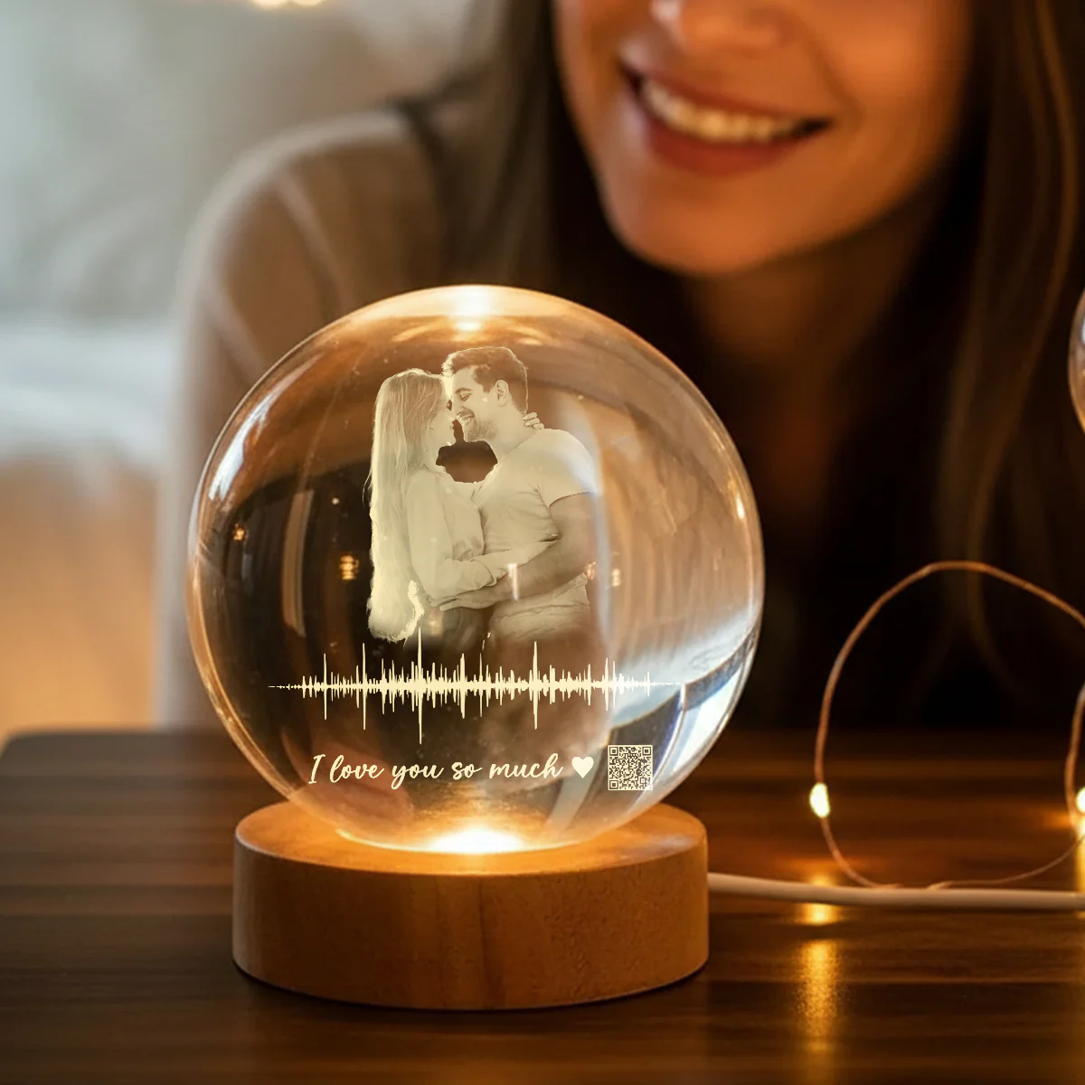 Custom Soundwave Art with QR Code - Personalized Crystal Ball LED Night Light - Heartfelt Anniversary Gift for Her, for Him - Image 7