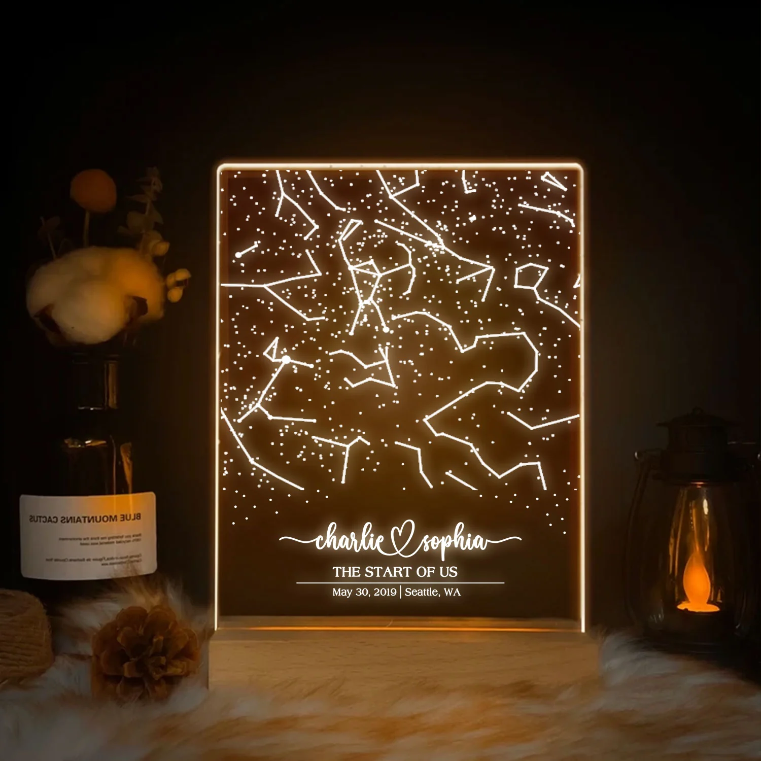 Custom Star Map by Date, Star map LED Night Light, Personalized Couple Constellation Map, Night Sky by Date, Engagement Gift for him and her - Image 2