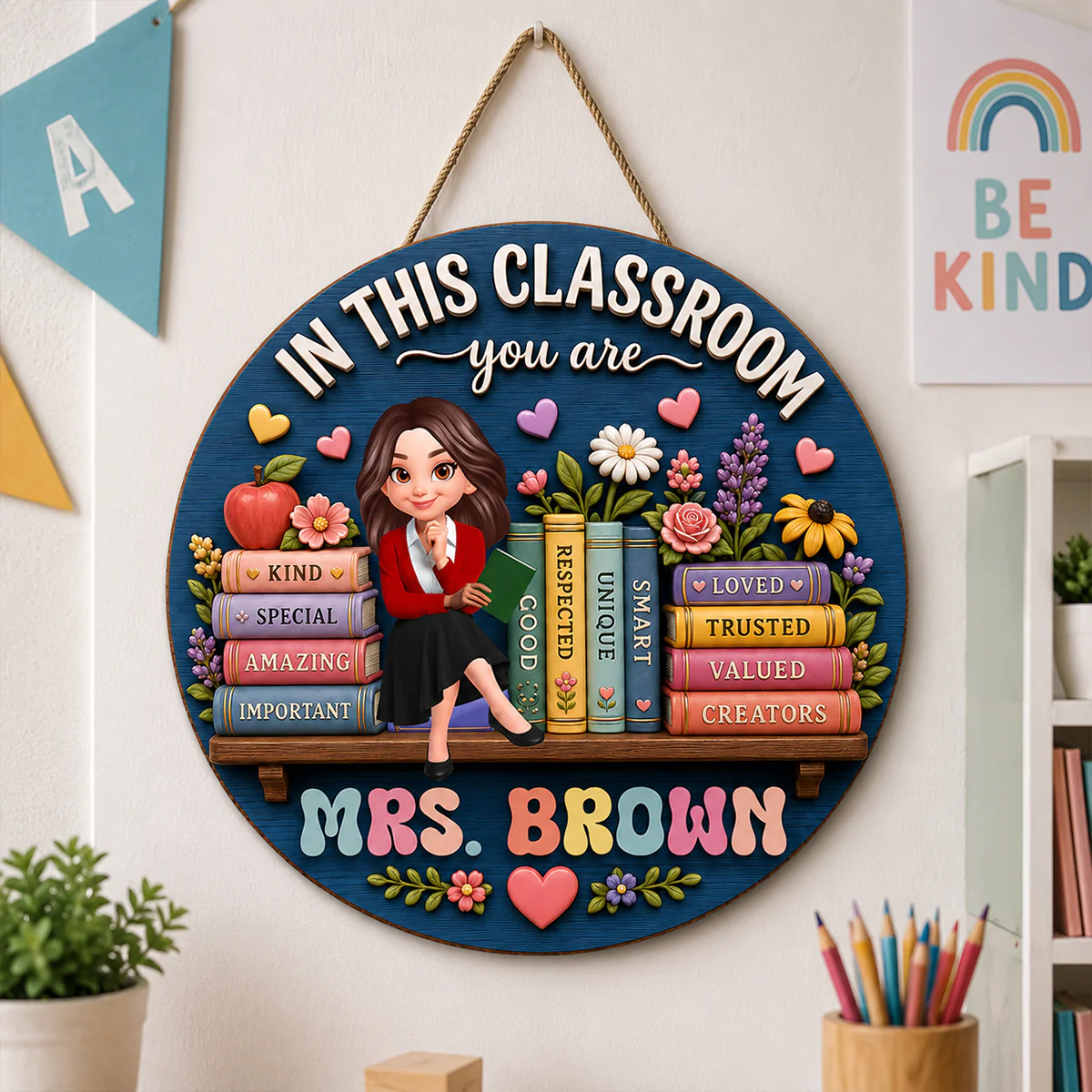 Custom Teacher Name Sign - Personalized Wooden Door Sign - Back to School Decor for Teachers