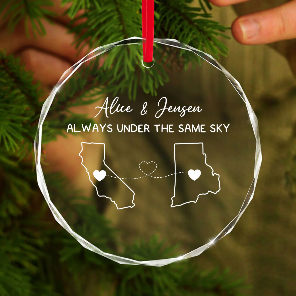 Custom Two Map Personalized Glass Ornament, Always Under The Same Sky, Long Distance Relationship, Christmas Gift For Boy Friend, Best Friends - Image 2