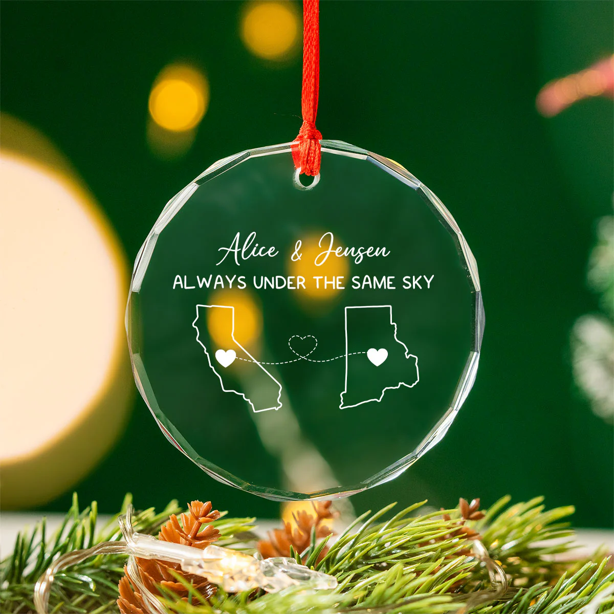 Custom Two Map Personalized Glass Ornament, Always Under The Same Sky, Long Distance Relationship, Christmas Gift For Boy Friend, Best Friends - Image 3