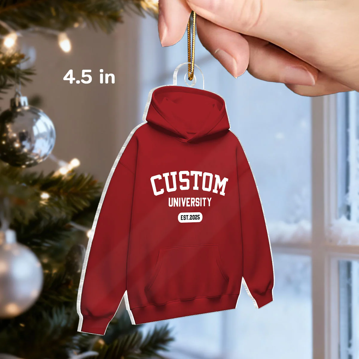 Custom University Colleague School Spirit Sweater Hoodie - Personalized Acrylic Ornament - Freshman Gift, Graduation Keepsake, Graduation Gift For Granddaughter, Grandson, Daughter, Son - Image 2