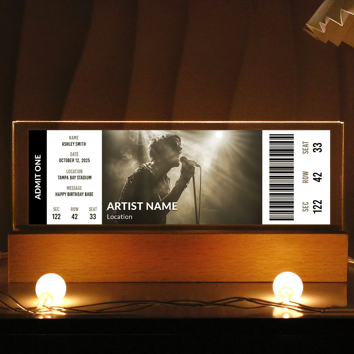 Custom Upcoming Concert Ticket - Personalized Acrylic Block LED Night Light - Surprise Valentine's Day Gift for her, for him - Image 2