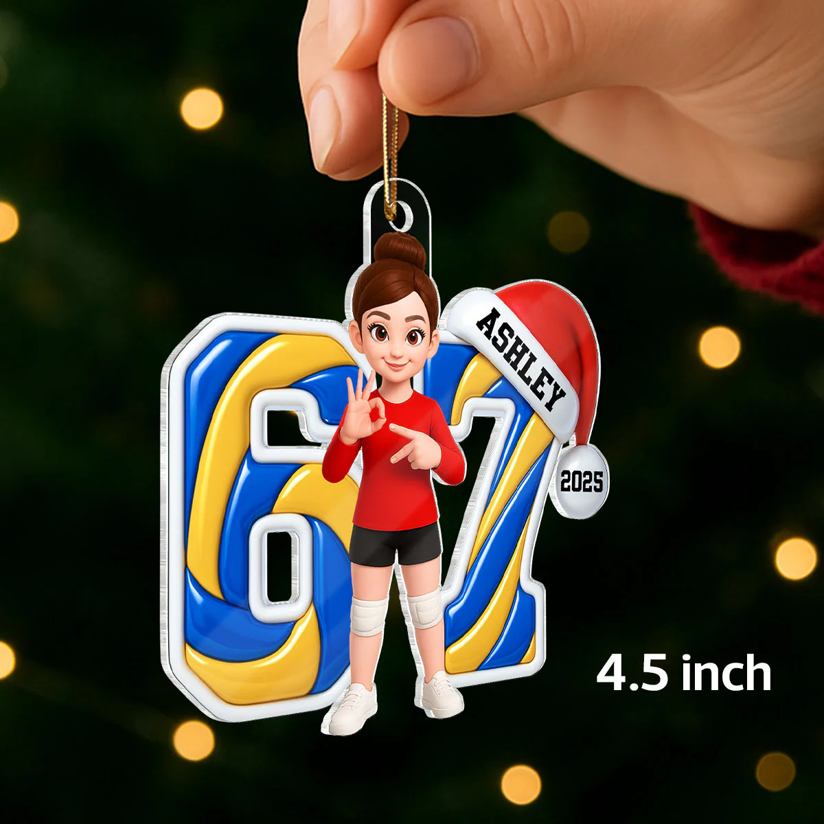 Custom Volleyball Six Seven 67 - Personalized Acrylic Ornament - Teen Slang Funny Tree Decor, Funny Teen Grandkid Gift - Image 2