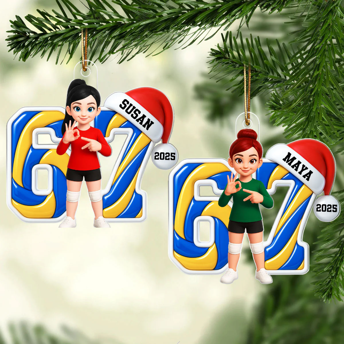 Custom Volleyball Six Seven 67 - Personalized Acrylic Ornament - Teen Slang Funny Tree Decor, Funny Teen Grandkid Gift - Image 3
