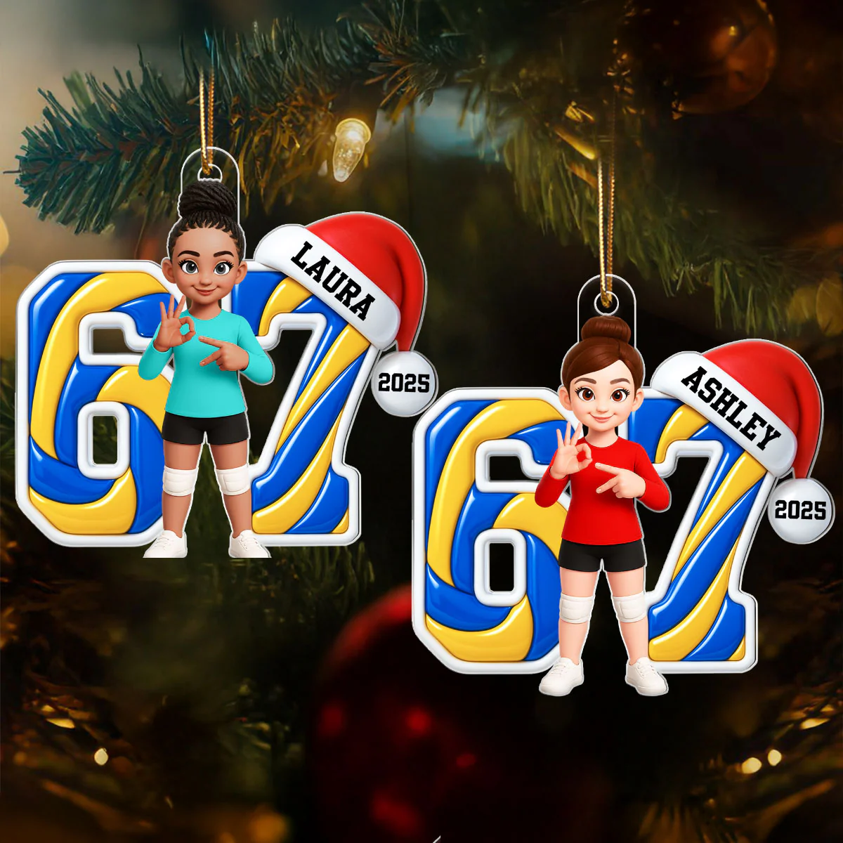 Custom Volleyball Six Seven 67 - Personalized Acrylic Ornament - Teen Slang Funny Tree Decor, Funny Teen Grandkid Gift - Image 4