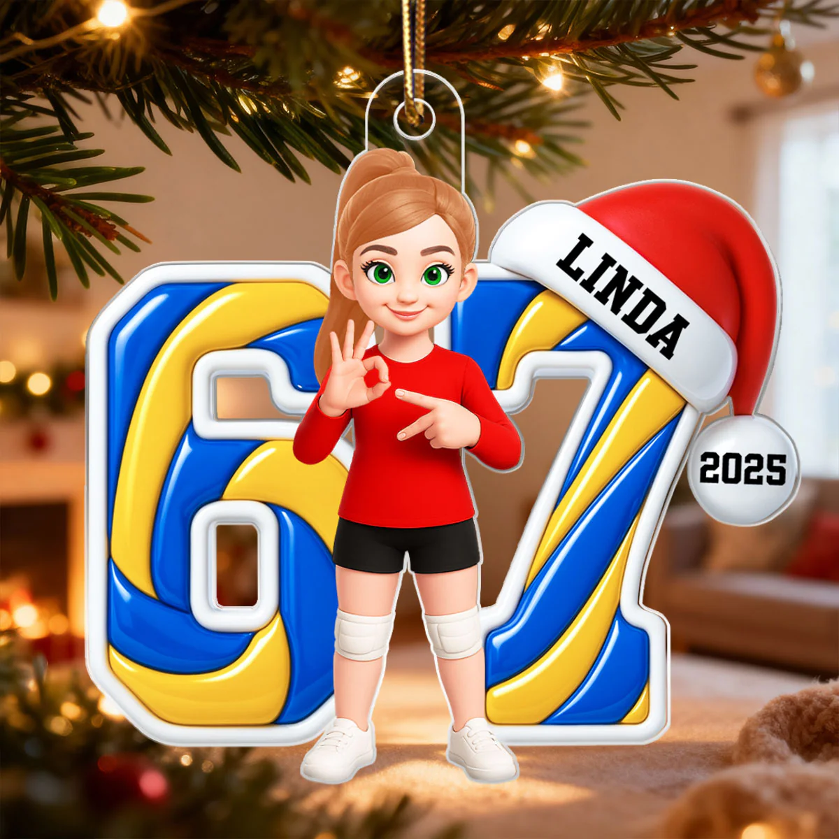Custom Volleyball Six Seven 67 - Personalized Acrylic Ornament - Teen Slang Funny Tree Decor, Funny Teen Grandkid Gift - Image 5