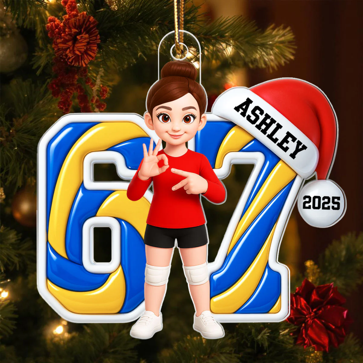 Custom Volleyball Six Seven 67 - Personalized Acrylic Ornament - Teen Slang Funny Tree Decor, Funny Teen Grandkid Gift - Image 6