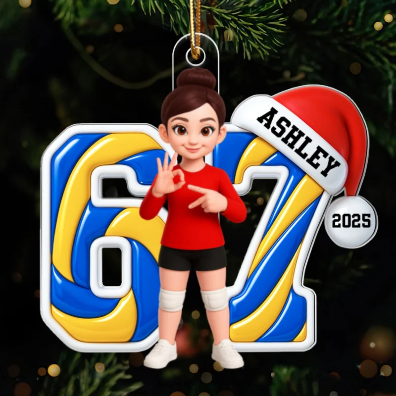 Custom Volleyball Six Seven 67 - Personalized Acrylic Ornament - Teen Slang Funny Tree Decor, Funny Teen Grandkid Gift - Image 9