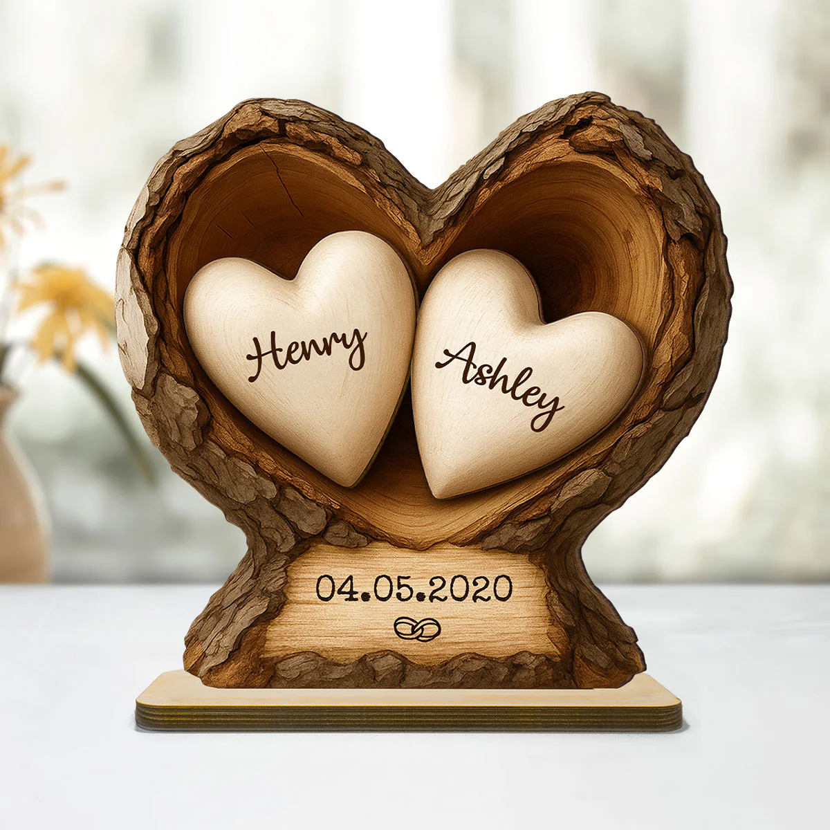 Custom Wooden Tree Hole Heart - Personalized Wooden Plaque - Gift for Couple - Image 2