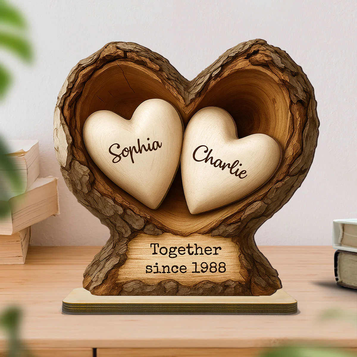 Custom Wooden Tree Hole Heart - Personalized Wooden Plaque - Gift for Couple - Image 3