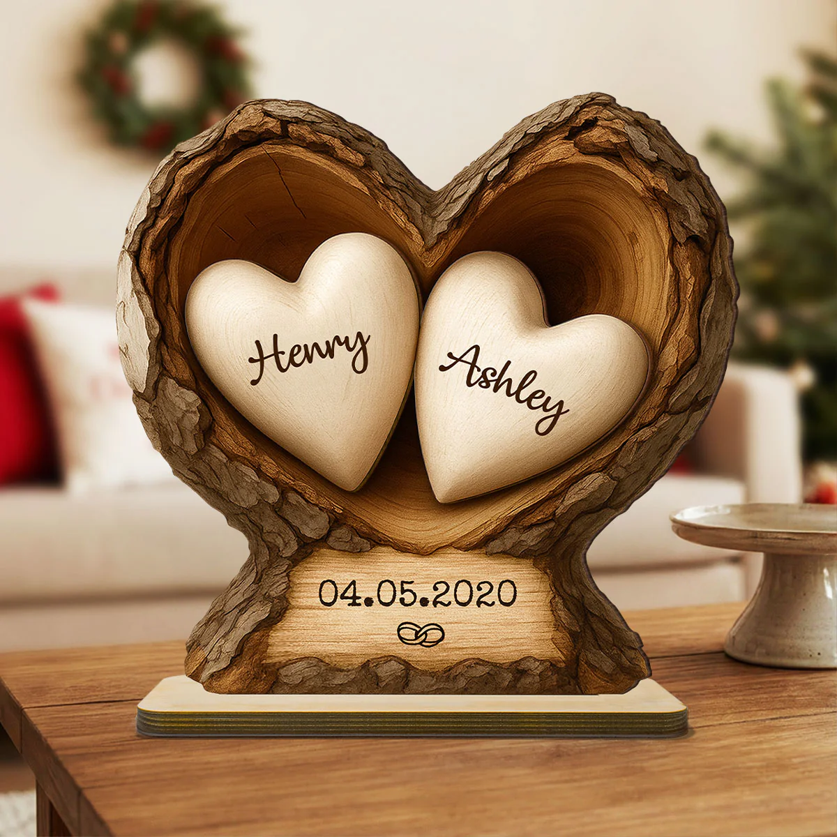 Custom Wooden Tree Hole Heart - Personalized Wooden Plaque - Gift for Couple - Image 5