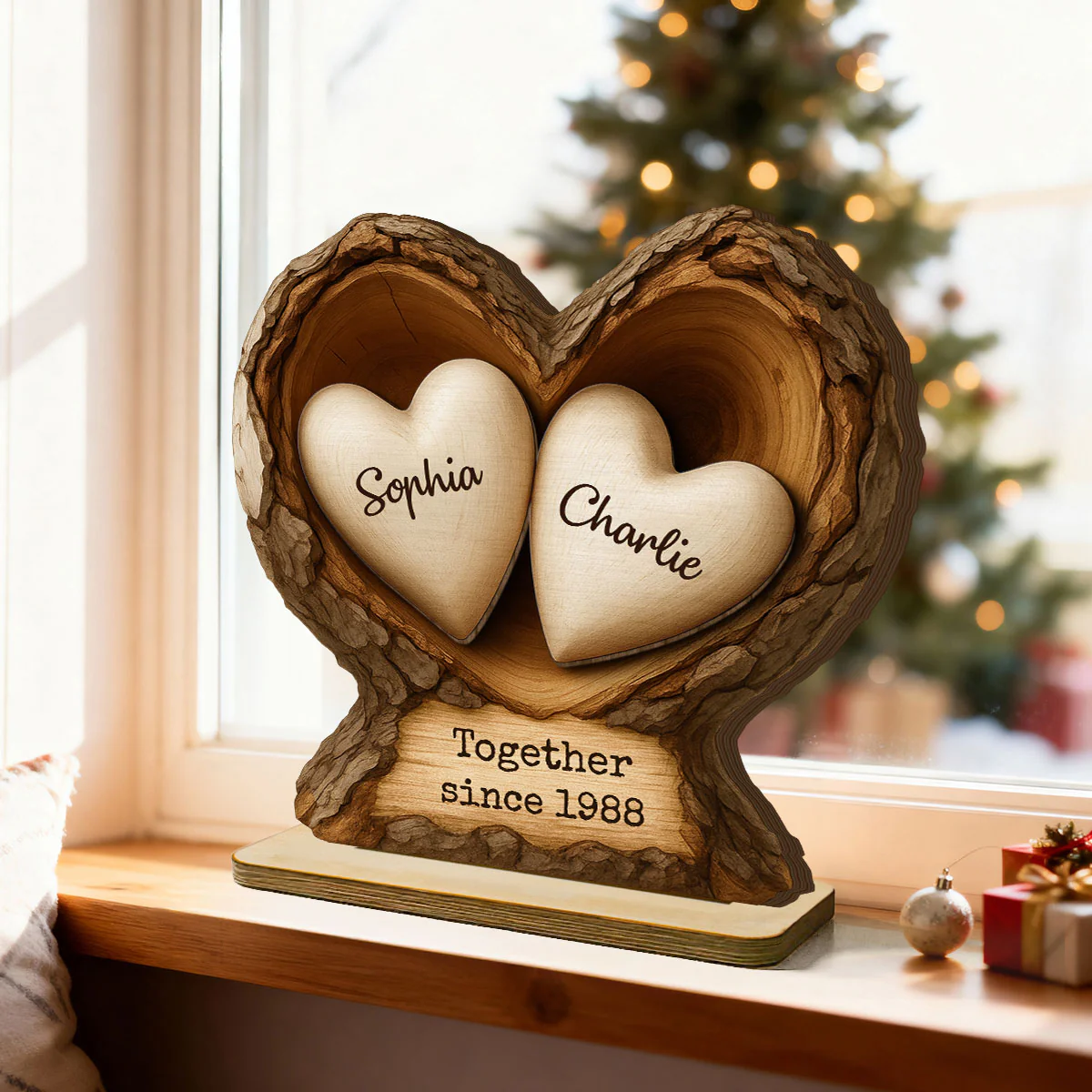 Custom Wooden Tree Hole Heart - Personalized Wooden Plaque - Gift for Couple - Image 6