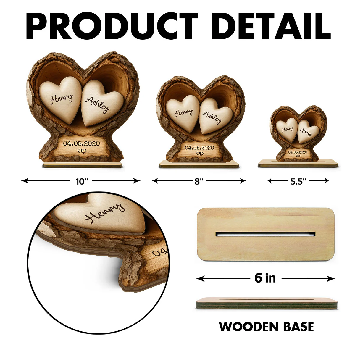 Custom Wooden Tree Hole Heart - Personalized Wooden Plaque - Gift for Couple - Image 7