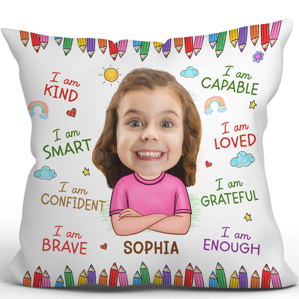 Custom Face Photo Gift For Kids I Am Kind Affirmation Personalized Pillow - Image 2