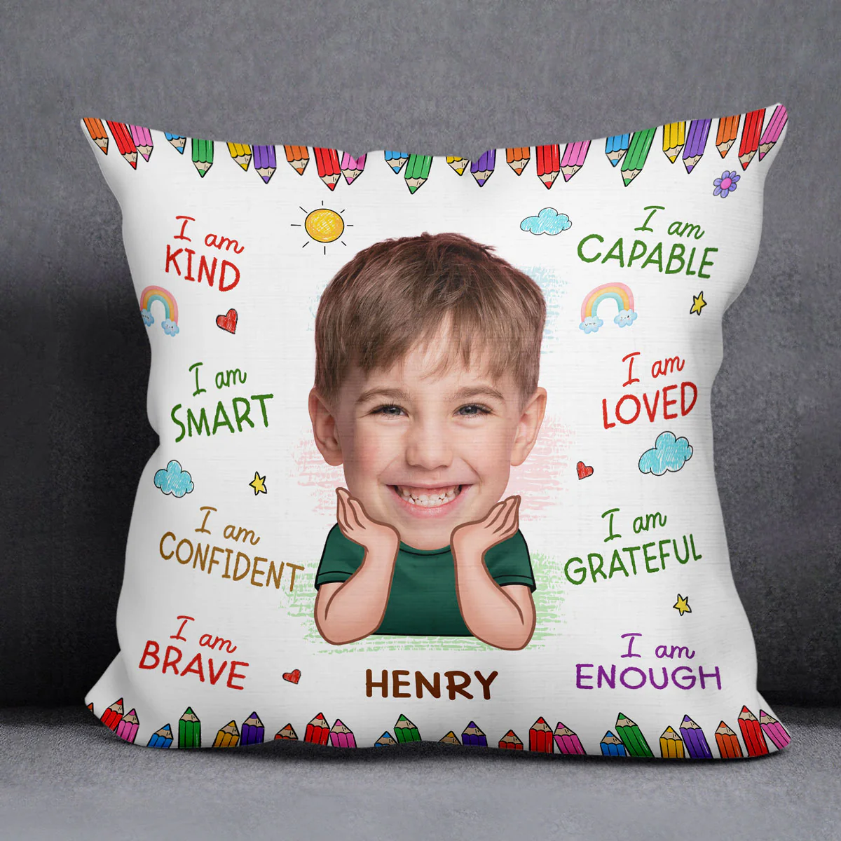 Custom Face Photo Gift For Kids I Am Kind Affirmation Personalized Pillow - Image 3