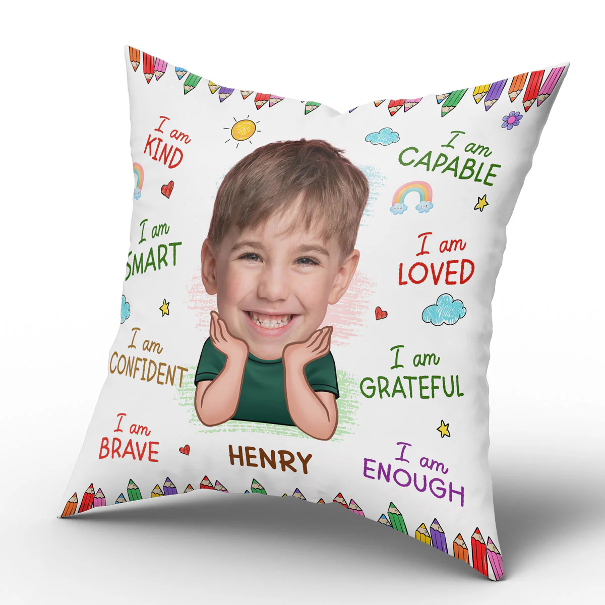 Custom Face Photo Gift For Kids I Am Kind Affirmation Personalized Pillow - Image 4