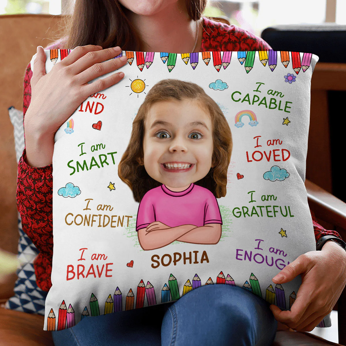 Custom Face Photo Gift For Kids I Am Kind Affirmation Personalized Pillow - Image 5