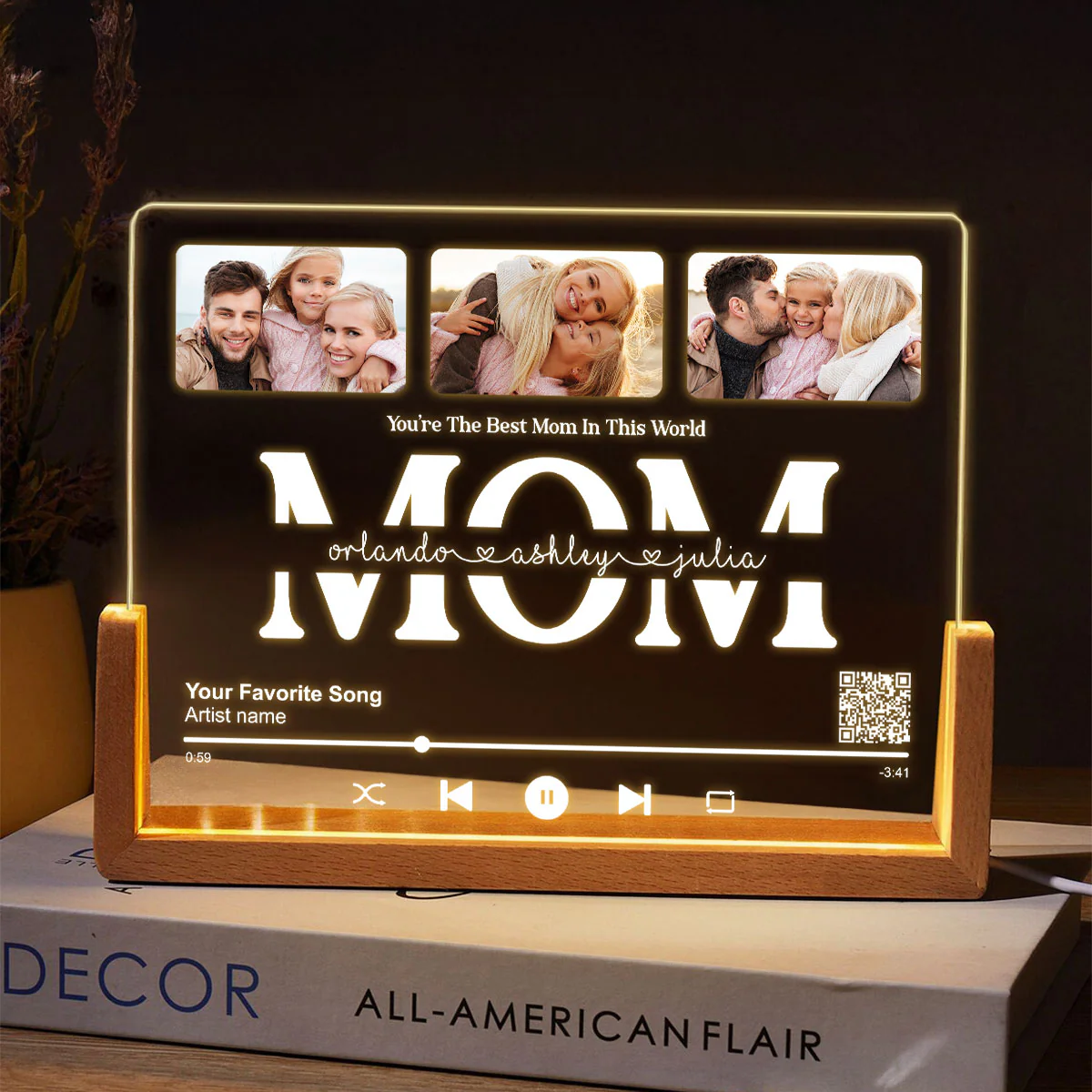 Customize with a Song That Speaks Your Heart, Personalized Photo LED Night Light, Gift for Mom, Scannable QR Code