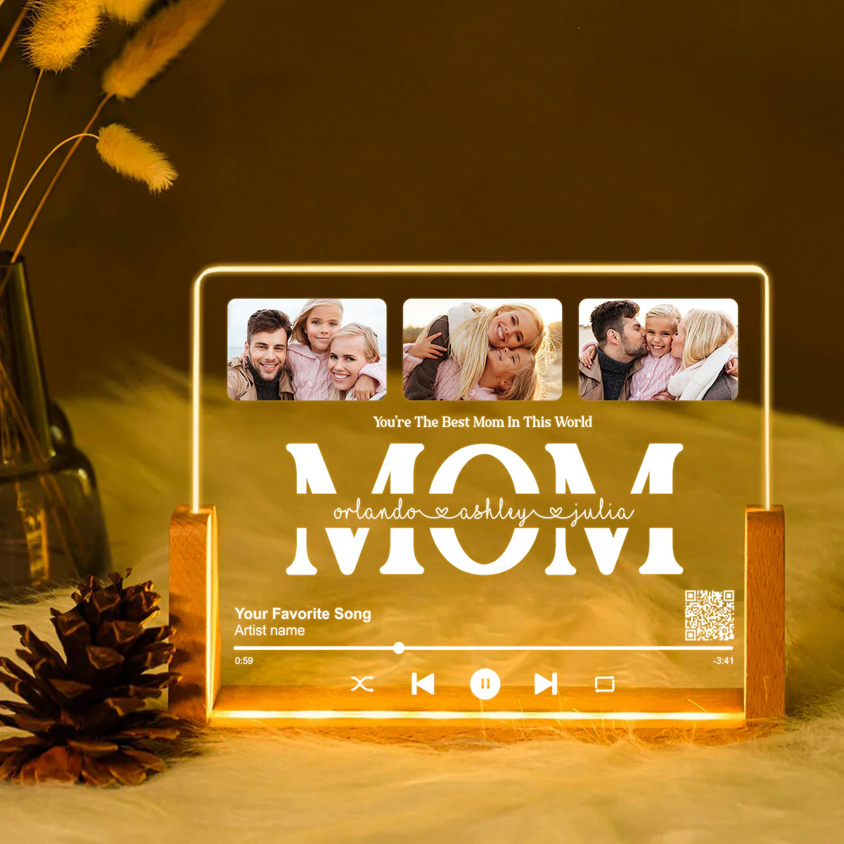 Customize with a Song That Speaks Your Heart, Personalized Photo LED Night Light, Gift for Mom, Scannable QR Code - Image 3