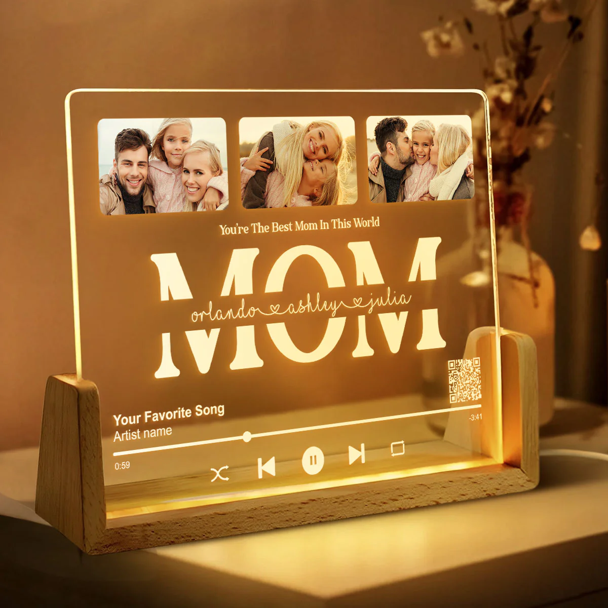 Customize with a Song That Speaks Your Heart, Personalized Photo LED Night Light, Gift for Mom, Scannable QR Code - Image 4