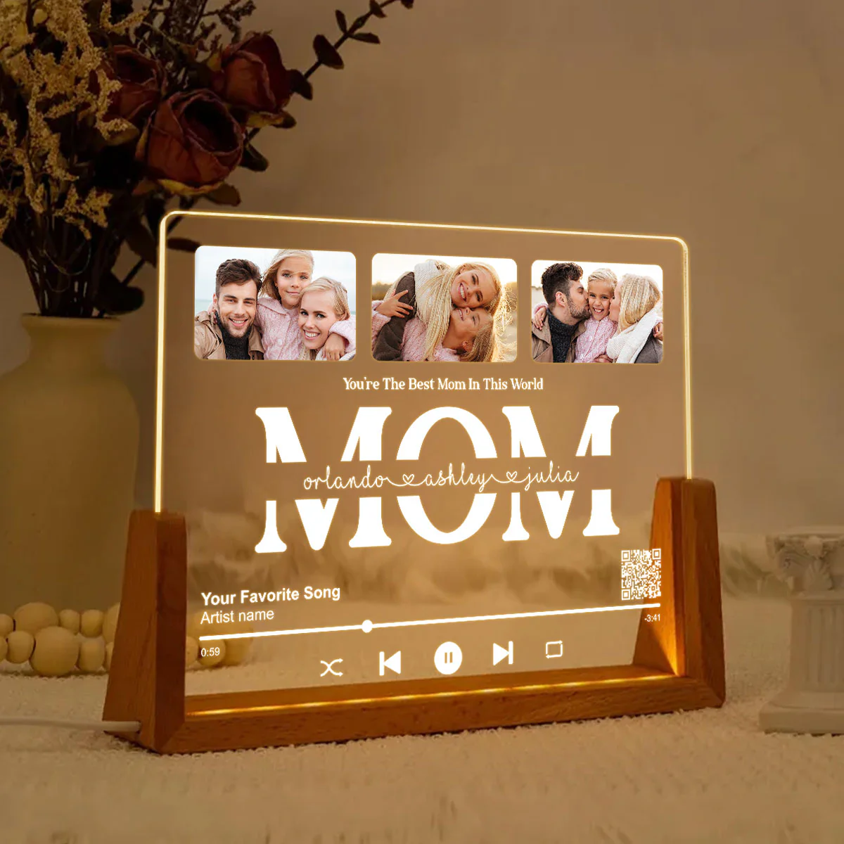 Customize with a Song That Speaks Your Heart, Personalized Photo LED Night Light, Gift for Mom, Scannable QR Code - Image 5