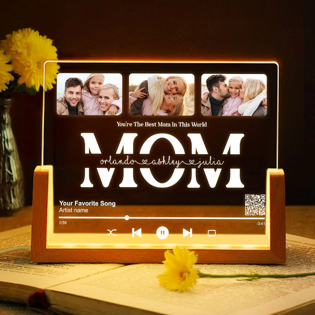 Customize with a Song That Speaks Your Heart, Personalized Photo LED Night Light, Gift for Mom, Scannable QR Code - Image 6