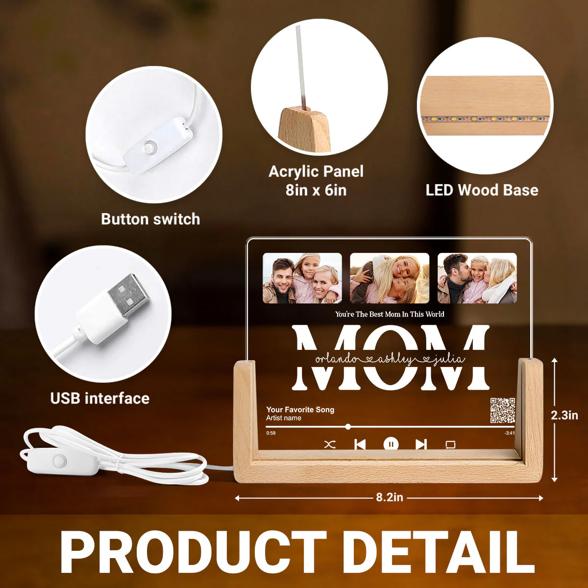 Customize with a Song That Speaks Your Heart, Personalized Photo LED Night Light, Gift for Mom, Scannable QR Code - Image 7