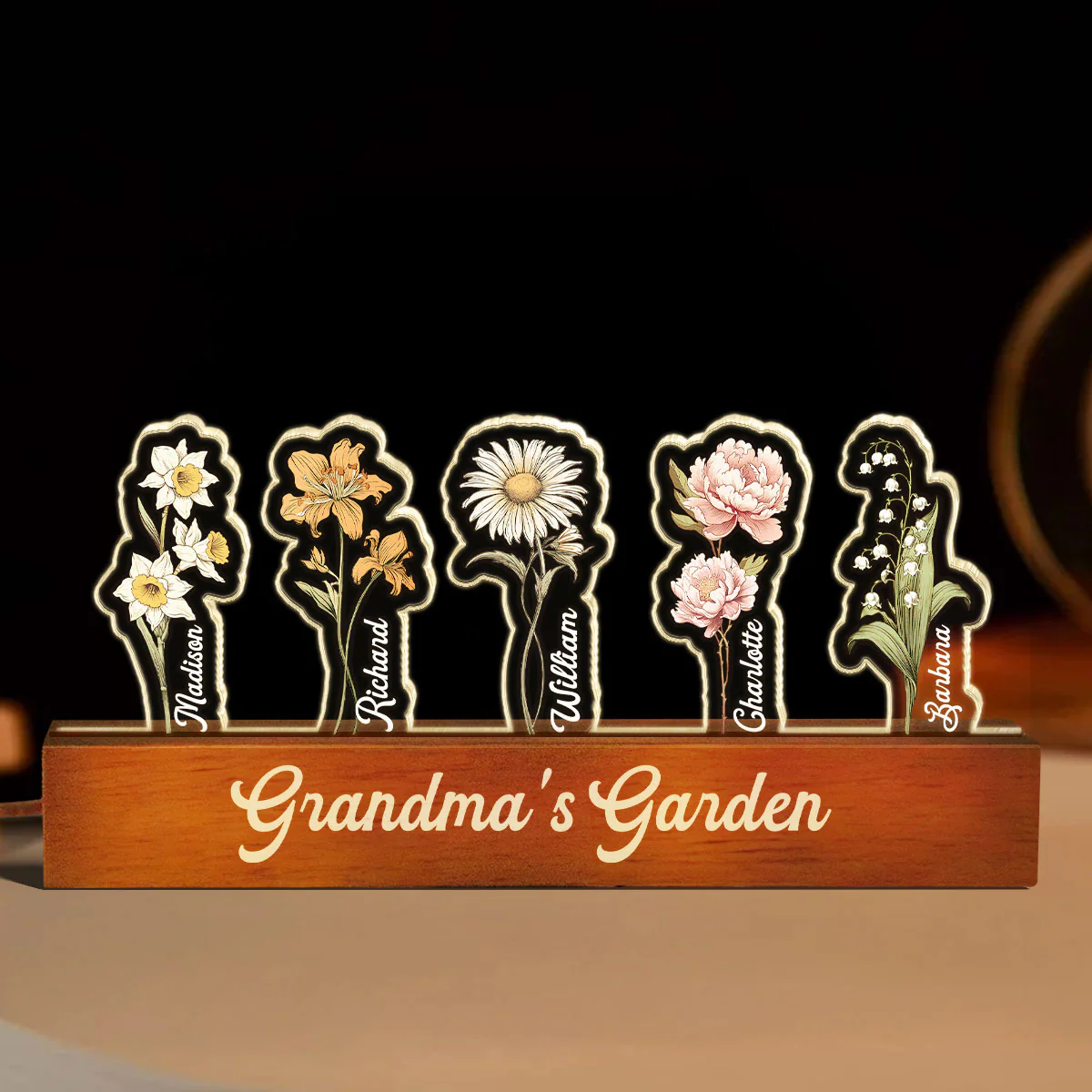 Customized Birth Month Flower 3D LED Night Light, Grandma Garden With Kids Name Gifts, Gift From Grandkids, Nana Gifts - Image 3