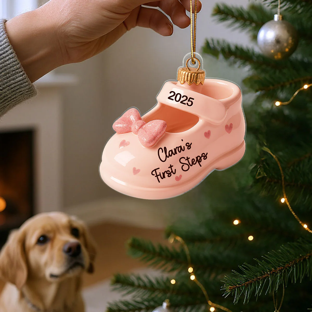 Cute Baby First Steps First Christmas Personalized Flat Acrylic Ornament - Image 2