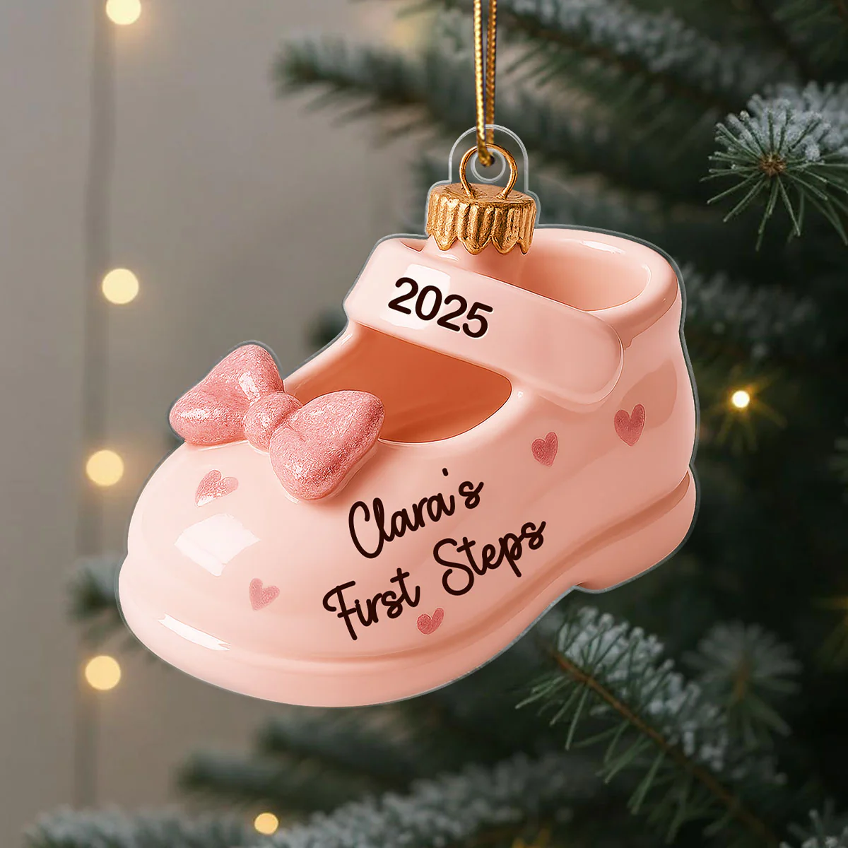 Cute Baby First Steps First Christmas Personalized Flat Acrylic Ornament - Image 3