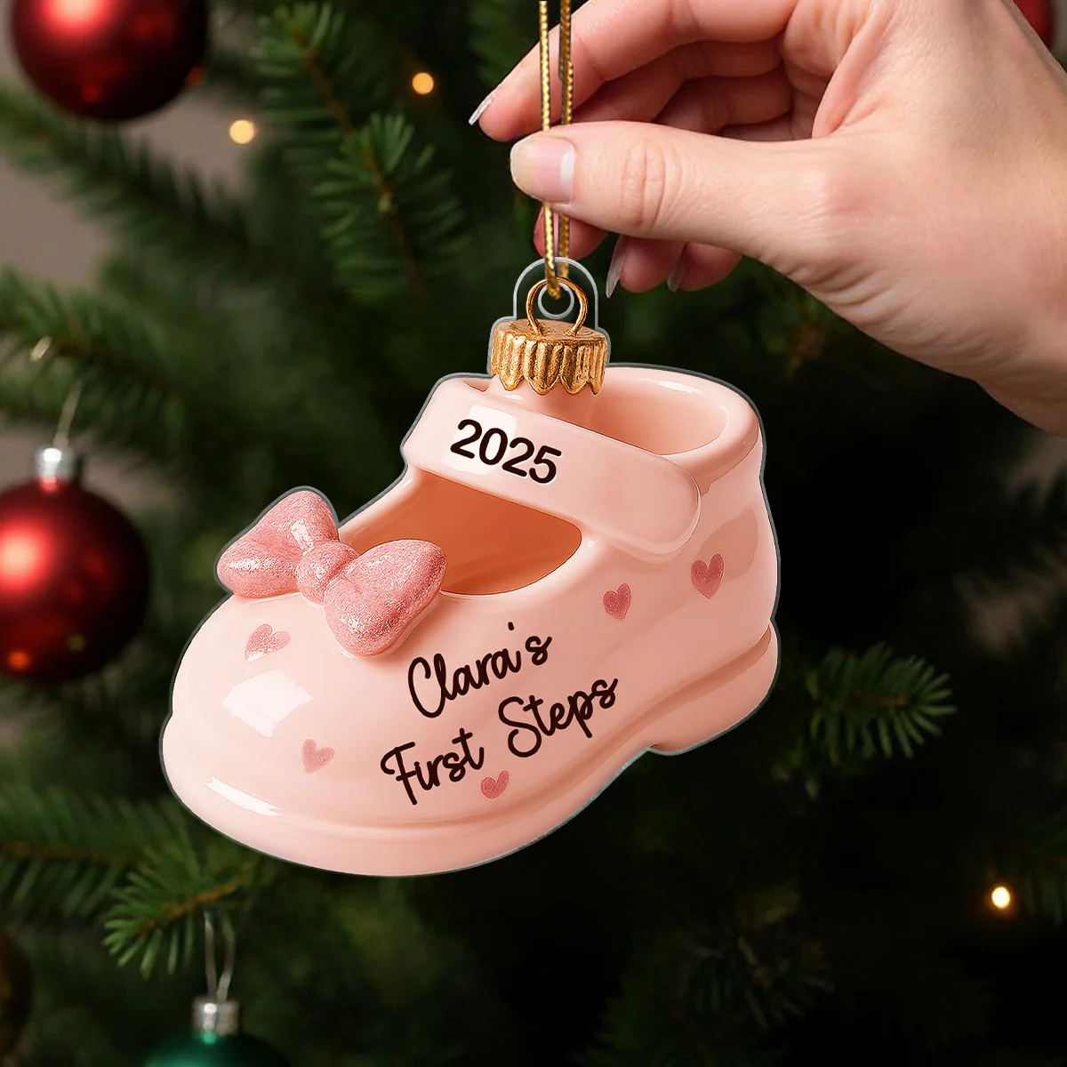 Cute Baby First Steps First Christmas Personalized Flat Acrylic Ornament - Image 4