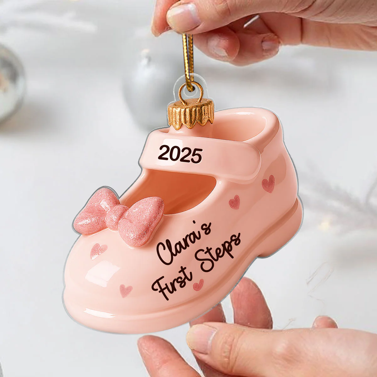 Cute Baby First Steps First Christmas Personalized Flat Acrylic Ornament - Image 5