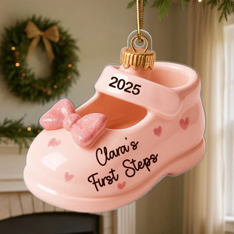 Cute Baby First Steps First Christmas Personalized Flat Acrylic Ornament - Image 8